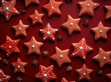 Christmas cookies on red background photo