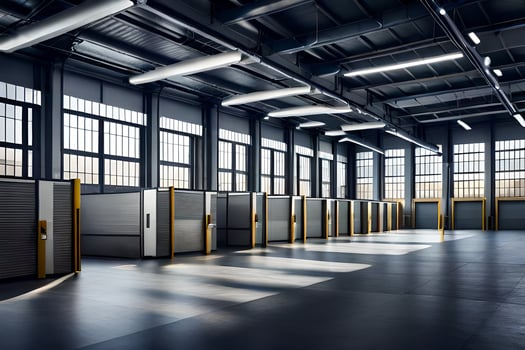 a large warehouse with several storage units. AI-Generated photo