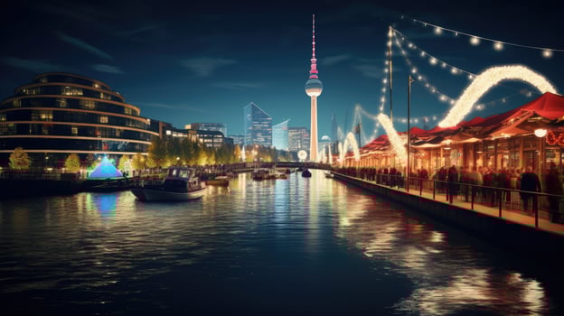 High angle view of Dusseldorf Festival Night view along the river photo