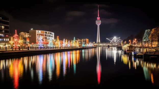 High angle view of Dusseldorf Festival Night view along the river photo