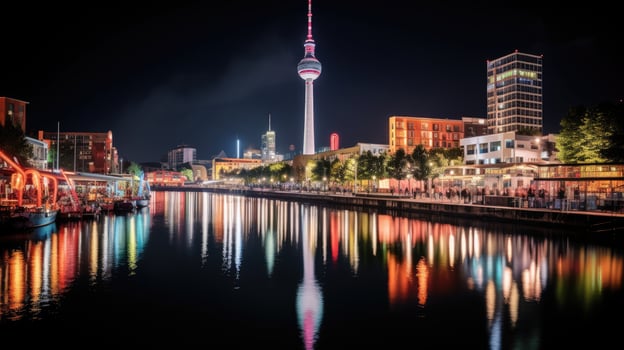 High angle view of Dusseldorf Festival Night view along the river photo