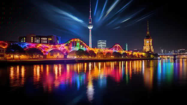 High angle view of Dusseldorf Festival Night view along the river photo
