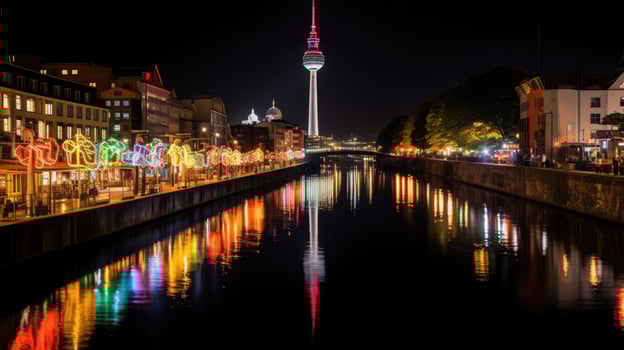 High angle view of Dusseldorf Festival Night view along the river photo