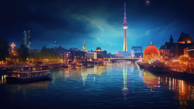 High angle view of Dusseldorf Festival Night view along the river photo