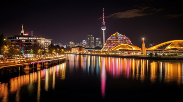 High angle view of Dusseldorf Festival Night view along the river photo