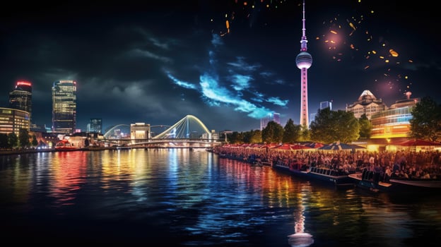 High angle view of Dusseldorf Festival Night view along the river photo