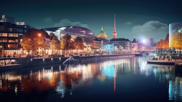 High angle view of Dusseldorf Festival Night view along the river photo