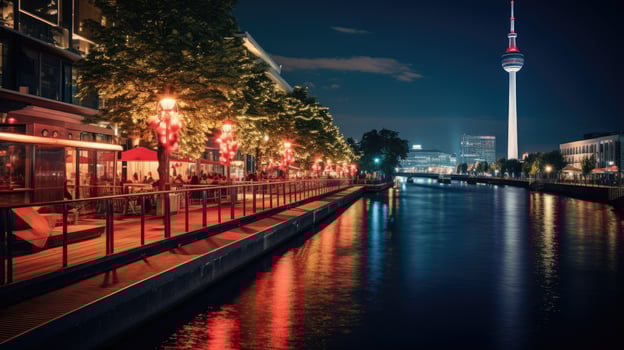 High angle view of Dusseldorf Festival Night view along the river photo