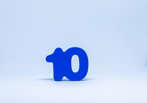 Blue number ten on a white background. photo
