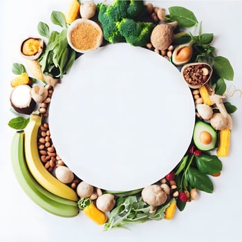 Round background with colorful vegetable ingredients ai generative photo