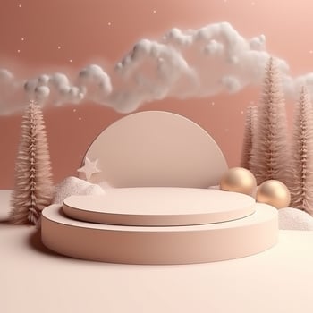 Christmas podium stage stand for holiday product advertising. Generative AI photo