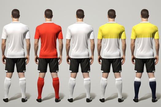 Mockup sports football team uniforms multicolors shirt, Generative AI illustration photo