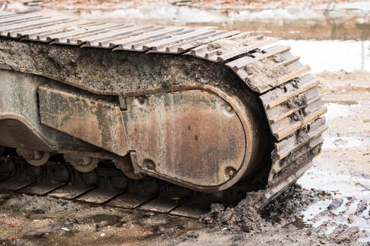 Old abandoned truck, Excavator chain Stock Photos, Tracks from an excavator closeup photo
