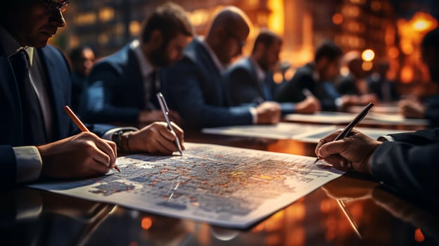 Concept of a business meeting of businessmen to solve important financial issues, people in the office at negotiations photo