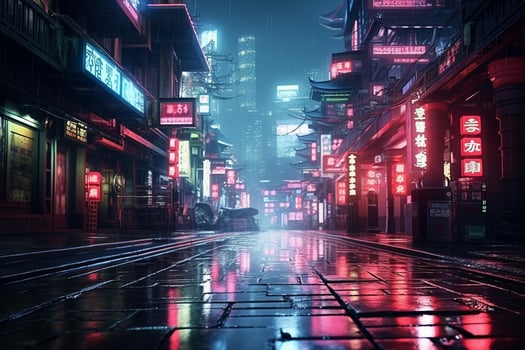 Night view of a street in the city of Shanghai, China. Ai Generated photo