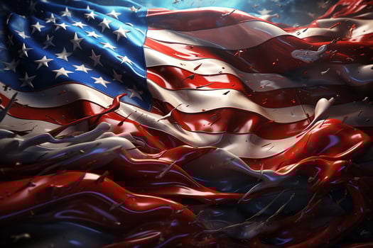 American flag waving in the wind. 3d rendering, illustration. photo