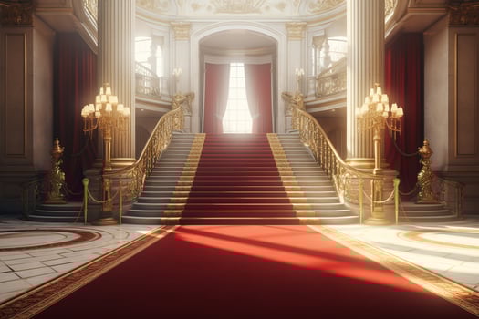 Interior of royal palace with red carpet and golden stairs. 3D ren0dering Ai Generated photo