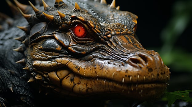Close-up photo of a Caiman looking any direction on jungle. Generative AI