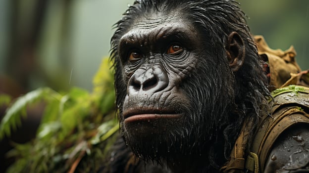 Close-up photo of a Gorilla looking any direction on jungle. Generative AI