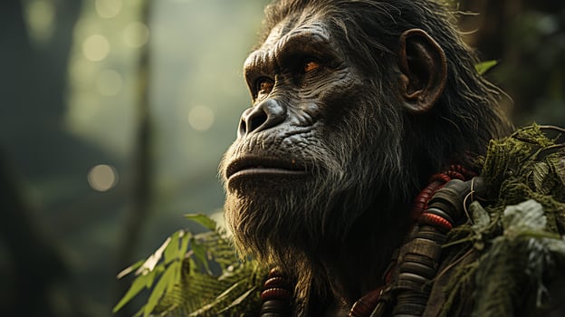 Close-up photo of a Gorilla looking any direction on jungle. Generative AI