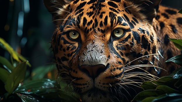 Close-up photo of a Jaguar looking any direction on jungle. Generative AI
