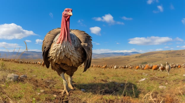 Photo of a Turkey in the Farmland. Generative AI