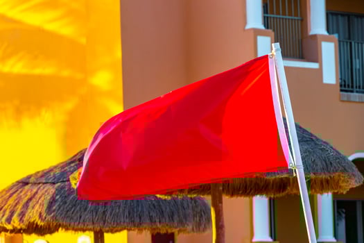 Red flag swimming prohibited high waves Playa del Carmen Mexico. photo