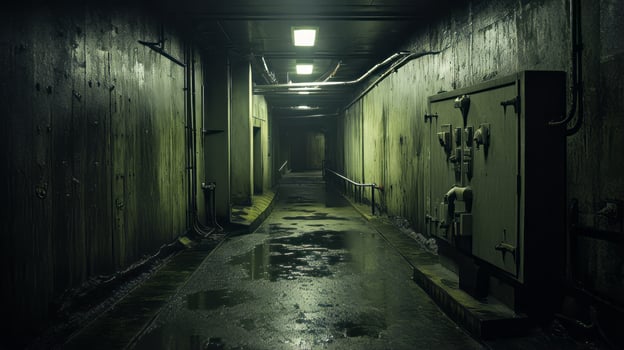 Nuclear bunker entrance hidden underground. Generative AI photo
