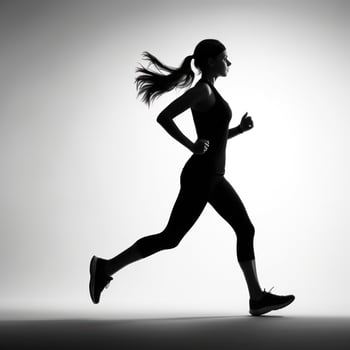 Sporty woman runner in silhouette on white background photo