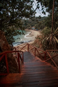 Wooden walkway to the beach in Koh Samui, Thailand photo