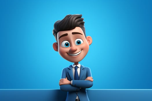 3D illustration of a cartoon character with blank board, blue background Ai Generated photo