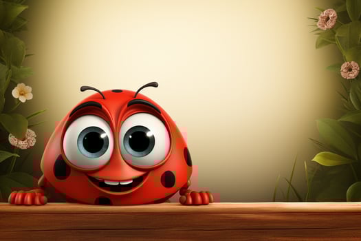 3d illustration of red ladybug sitting on wooden board over dark background Ai Generated photo