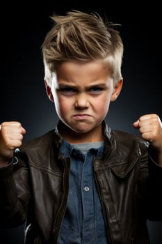 Single child furrowing brows and clenching fists in evident frustration photo