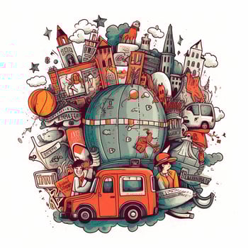 illustration of travelling in cartoon style doodle photo