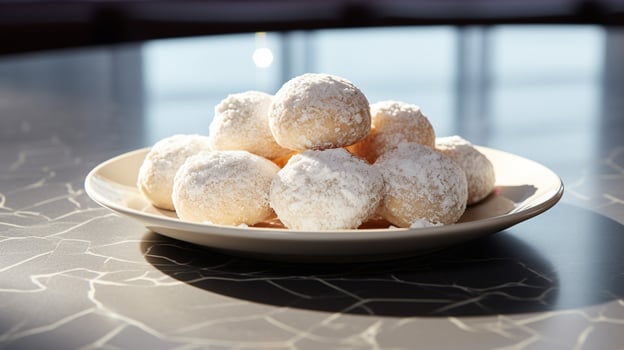 Photo of Snowball Cookies as a dish in a high-end restaurant. Generative AI