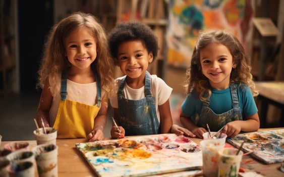Children painting in art class photo