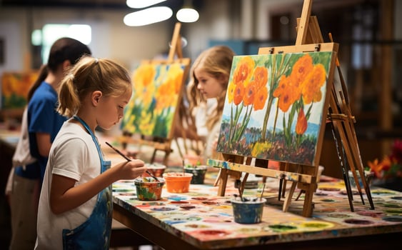 Children painting in art class photo