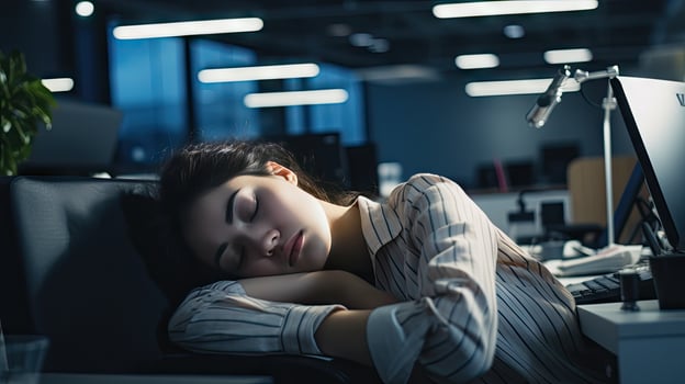 Young woman falls asleep at work photo