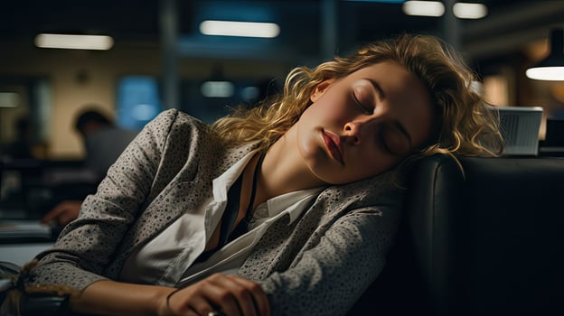Young woman falls asleep at work photo