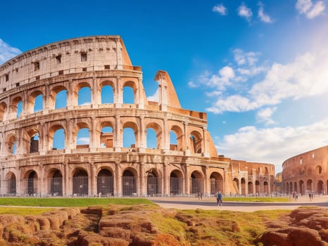 Realistic breathtaking shot of the Colosseum amphitheater located in Rome, Italy. AI-generated. photo