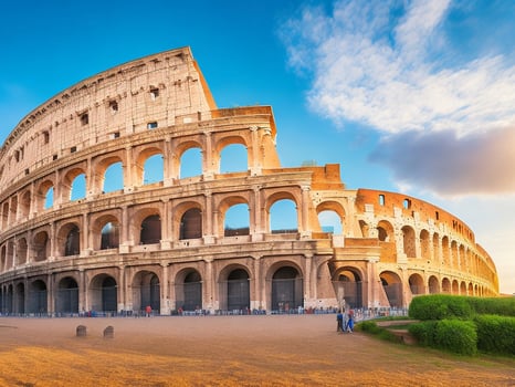 Realistic breathtaking shot of the Colosseum amphitheater located in Rome, Italy. AI-generated. photo