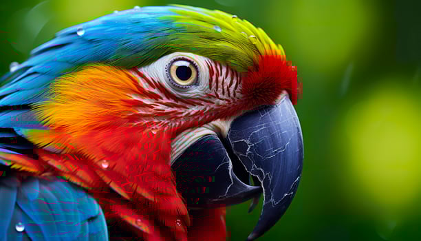 Tropical macaw perched, vibrant feathers in focus. Generative AI photo