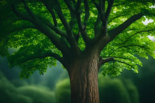a tree is shown in the middle of a forest. AI-Generated photo