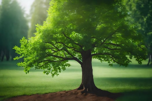 a tree is standing in the middle of a field. AI-Generated photo