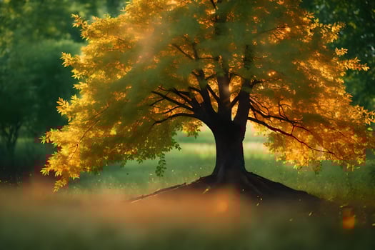a single tree in the middle of a field. AI-Generated photo