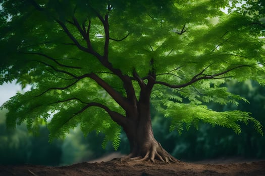 a large tree in the middle of a forest. AI-Generated photo