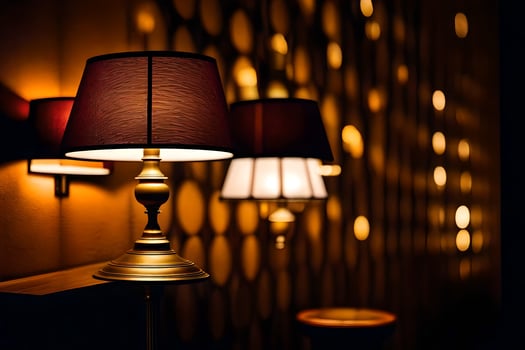 a lamp is on a table in front of a wall. AI-Generated photo