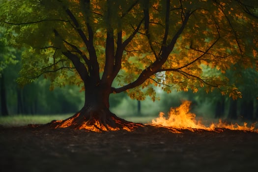 photo wallpaper the ground, fire, the tree, the forest, the tree, the forest,. AI-Generated