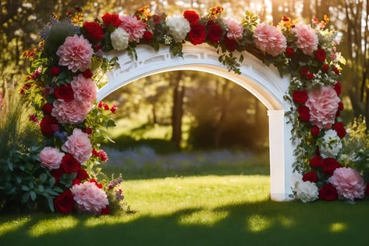 an archway with flowers and greenery. AI-Generated photo