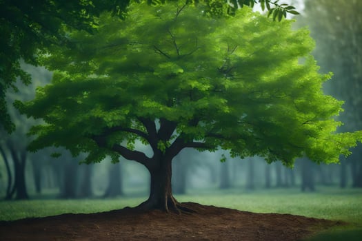 a tree in the middle of a forest. AI-Generated photo